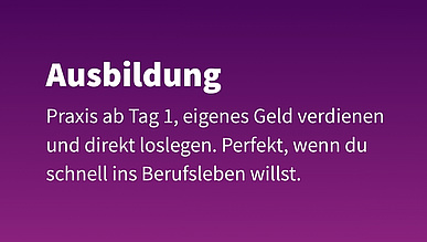Ausbildung kurze Erklärung auf lila Hintergrund