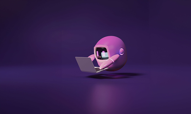 KI Chatbot am Laptop mit lila Hintergrund