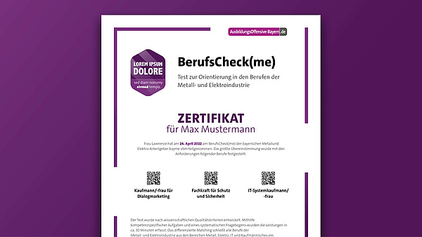 Mache den Berufscheck(me) der AusbildungsOffensive-Bayern und downloade dein Zertifikat