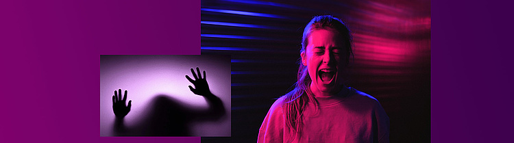 Halloween Bild mit schreiendem Mädchen und verschwommenen Händen