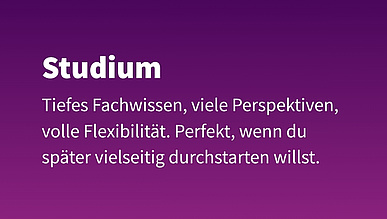 Studium kurze Erklärung auf lila Hintergrund